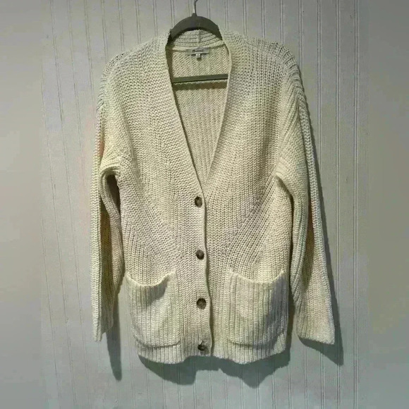 Madewell textured stitch, chunky knit button front cardigan sz MED. fall classic - Picture 7 of 12